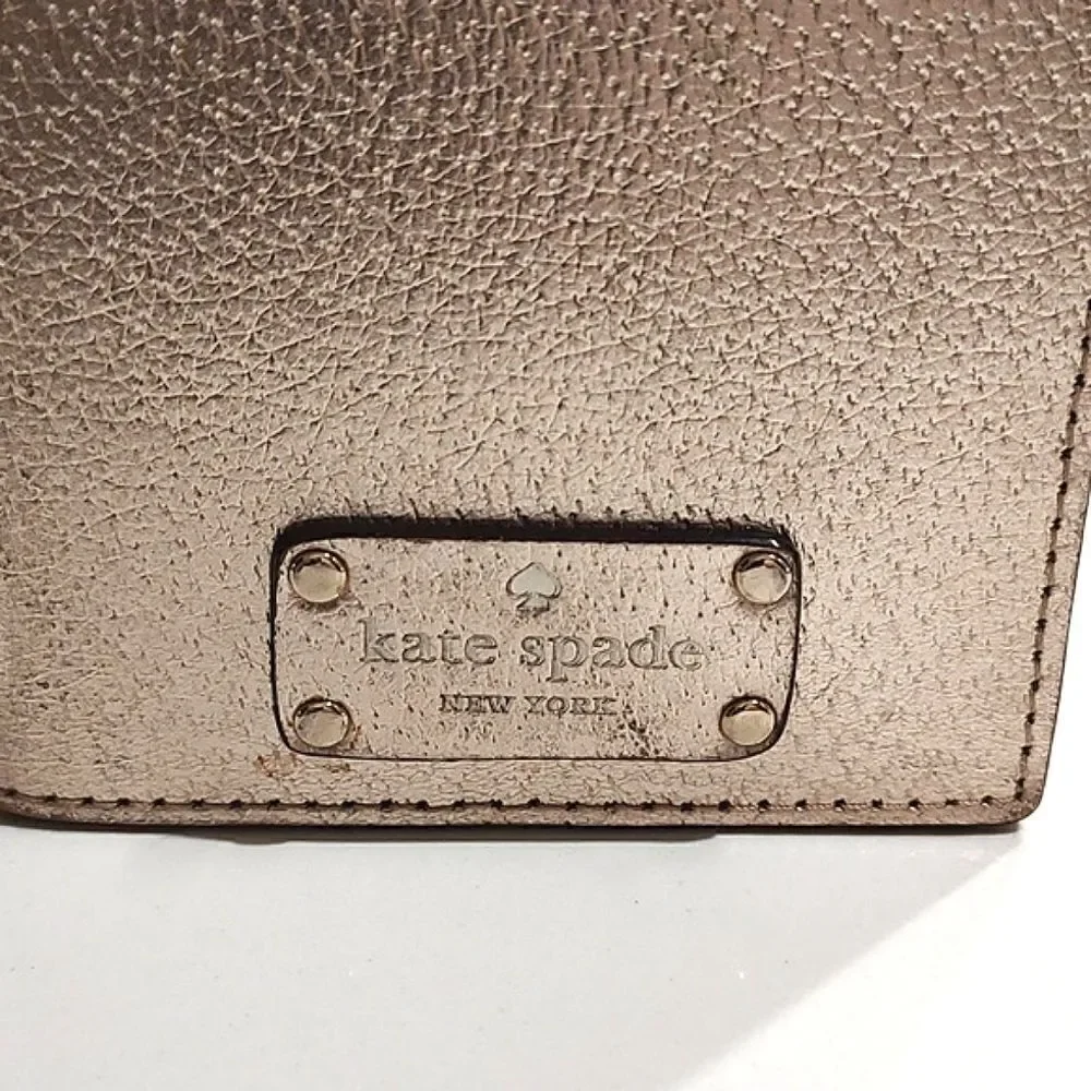 Kate Spade Metallic Rose Gold Leather Passport Holder Card Wallet